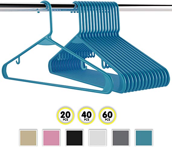 Neaterize Plastic Clothes Hangers| Heavy Duty Durable Coat and Clothes Hangers | Vibrant Colors Adult Hangers | Lightweight Space Saving Laundry Hangers | 20, 40, 60 Available (20 Pack - Blue)