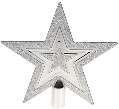 Clever Creations Flat Star Tree Topper Silver Glitter 5 Point Star | Festive Christmas Décor | Perfect Complement to Any Holiday Decoration | Unlit Shatter Resistant Sparkled Plastic | 8" Tall