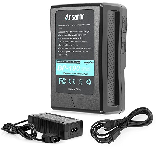 Ansanor 13400mAh 14.8V V-Mount Battery and Charger for Video Camera Camcorder (190 Watt Hour)