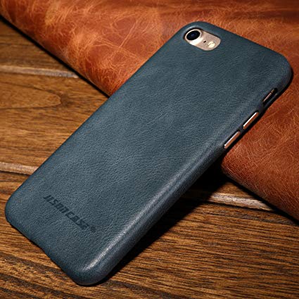 JISONCASE iPhone 8 Leather Case, [Slim Fit][Wireless Charging Support][Vintage Style][Genuine Leather], Full Leather Protective Case/Cover for Apple iPhone 8/7(4.7 inches)[Blue, GM0IP8-13A40]