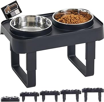 Gorilla Grip Elevated Dog Bowls Feeder, Adjustable Ergonomic Food and Water Raised Stand, Stainless Steel Rust Resistant Dishwasher Safe, Comfortable Non Slip for Dogs and Cat, Feeding Supplies Black