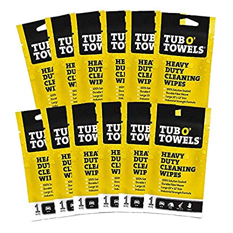Tub O Towels Heavy Duty 10" x 12" Multi-Surface Cleaning Wipes, On-The-Go 12-Pack