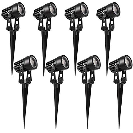 LCARED Upgrade 6W LED Landscape Lights 12V 24V Garden Lights Waterproof Warm White Walls Trees Flags Outdoor Spotlights with Spike Stand (8 Pack)