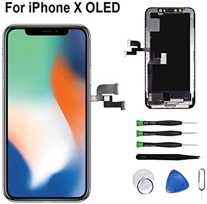 for iPhone X Screen Replacement OLED 5.8 inch, Touch Screen Display Digitizer Repair Kit Assembly with Complete Repair (Black)
