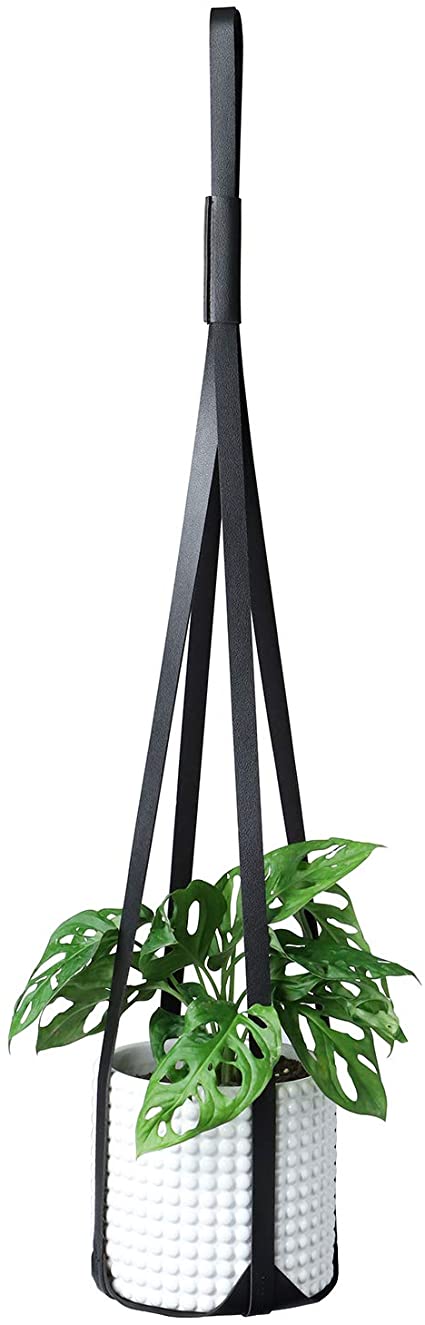 POTEY 610304 Vegan Leather Plant Hanger - Hanging Plant Holder Modern Design Adjustable Length for Decorative Plant Pot, Indoor Outdoor Hanging Planter for Home Decor,1 Pack 30 inch, Black