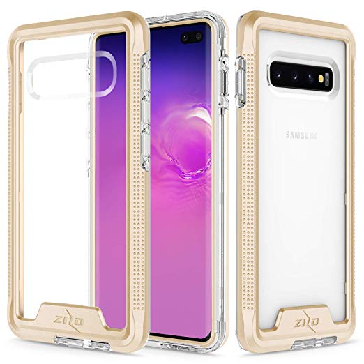 Zizo Ion Series Compatible with Samsung Galaxy S10 Plus Triple Layered Hybrid Case Military Grade Drop Tested Gold Clear