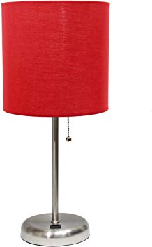 Limelights LT2044-RED Stick USB Charging Port and Fabric Shade Table Lamp, Brushed Steel/Red