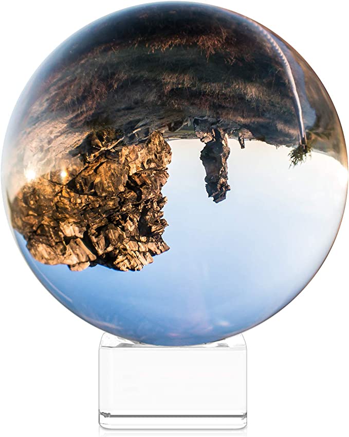 Navaris Crystal Clear Glass Ball - 100mm Transparent K9 Globe for Meditation Divination - Photo Sphere Prop for Art Decor, Photography w/Stand