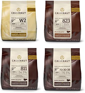 Callebaut 4 x 400g Bundle - Finest Belgian Dark, Milk & White Chocolate Couverture (Callets)