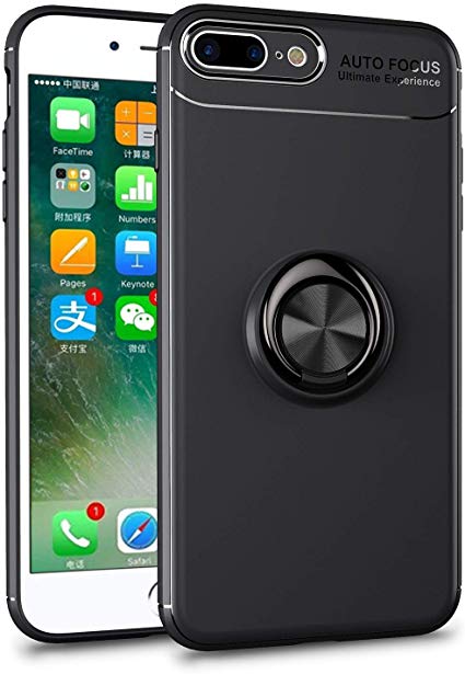 iCoverCase for iPhone 7 Plus Case,iPhone 8 Plus Case,[Invisible Matal Ring Bracket][Magnetic Support] Shockproof Anti-Scratch Ultra-Slim Protective Cover Case Kickstand (Gun Black)
