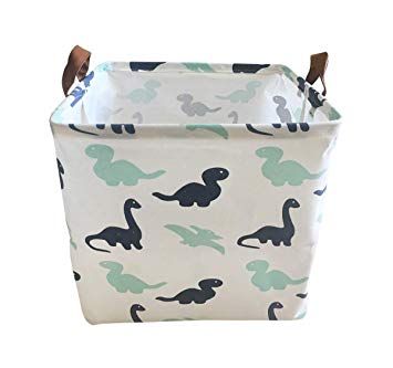 Canvas Storage Bins Toy Basket Collapsible Box Chest Organizer Water-Resistant Nursery for edroom, Closet, Kid's Toys, Laundry (Dinosaur)