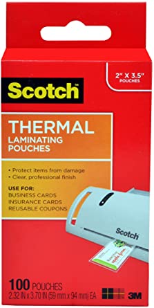 Thermal Laminating Pouches, 5 Mil Thick for Extra Protection, Business Card Size, 100-Pack (2.32 x 3.70-Inches)