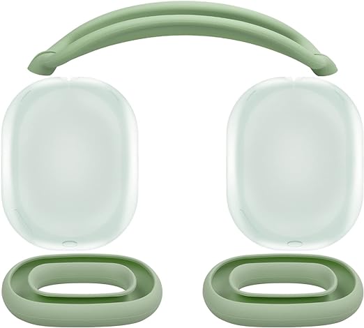 SOULWIT Protective Kit for AirPods Max, Headband Cover   TPU Case Protector   Silicone Ear Pads Cover, Sweatproof Accessory, Easily Washable, Anti-Scratch (Green)