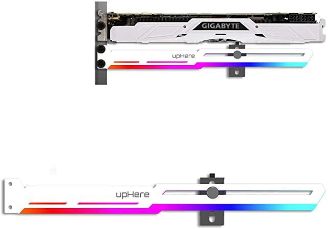 upHere Addressable RGB Graphics Card White GPU Brace Support Video Card Sag Holder/Holster Bracket,Built-in ARGB Strip,Anodized Aerospace Aluminum, Adjustable Length and Height Support,G276WTARGB