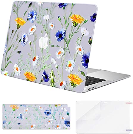 MOSISO Compatible with MacBook Air 13 inch Case 2020 2019 2018 Release A2337 M1 A2179 A1932 Retina Display with Touch ID, Plastic Pattern Hard Shell&Keyboard Cover&Screen Protector, Clear Base Daisy