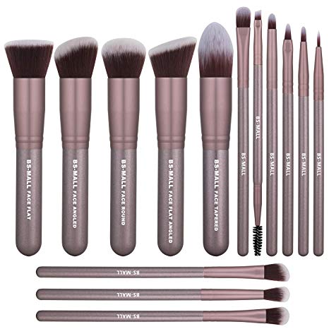 BS-MALL(TM) Makeup Brushes Premium 14 Pcs Synthetic Foundation Powder Concealers Eye Shadows Silver Black Makeup Brush Sets (Ypurple)