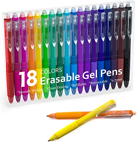 Erasable Gel Pens, 18 Colors Lineon Retractable Erasable Pens Clicker, Fine Point, Make Mistakes Disappear, Assorted Color Inks for Drawing Writing Planner and Crossword Puzzles