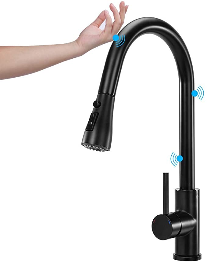 Lesoom Touch On Kitchen Faucet with Pull Down Sprayer Spring Black Kitchen Sink Faucet