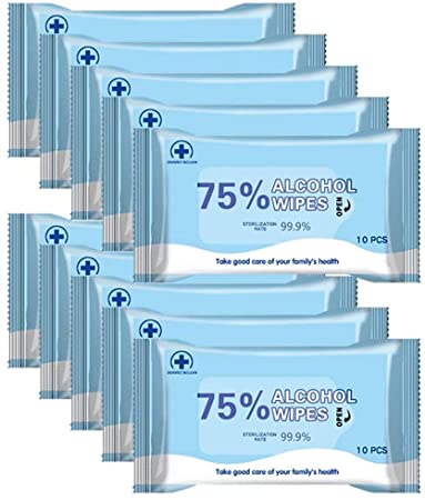75% Alcohol Wet Wipes Disinfectant Wipes Portable Alcohol Wipes Towel Disposable Wash Sterilization Disinfection Wipes for Antiseptic Skin Cleaning Care 100 pcs(10 packs)