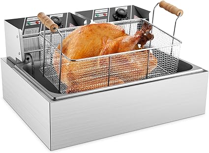 Electric Turkey Fryer, 5000w Commercial Deep Fryer with Large Basket, 22L/23.25QT Stainless Steel Countertop Oil Fryer with Temperature Limiter for Restaurant and Snack Bar