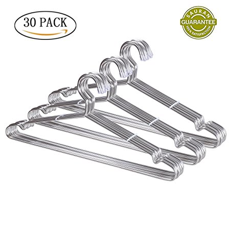 Clothes Hangers, Sauran 30 Pack Stainless Steel Strong Metal Wire Hangers For Clothes 16 Inch (Pack of 30 pcs)
