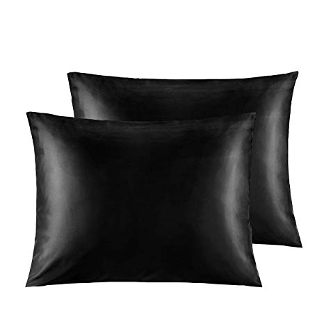 NTBAY Silky Satin Standard Pillowcases for Hair Set of 2, Super Soft and Luxury, Hidden Zipper Design, 20"x 26" (Black)