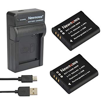 Newmowa Li-50B Replacement Battery (2-Pack) and Portable Micro USB Charger kit for Olympus LI-50B and Olympus SZ-10 SZ-12 SZ-15 SZ-16 iHS Sz-20 SZ-30MR SZ31MR iHS TG-610 TG-630 HIS TG-810 TG-820 TG-830 HIS XZ-1 XZ-16 iHS SP-810UZ Stylus Tough TG-860 Digital Camera   More!! (2 batteries   1 charger)