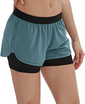 icyzone Running Yoga Shorts for Women - Activewear Workout Exercise Athletic Jogging Shorts 2-in-1