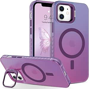 BENTOBEN for iPhone 12 Case, iPhone 12 Pro Case, [Upgraded Camera Protection] Fluorescent Colorful Translucent Matte Phone Case with Camera Stand, Purple