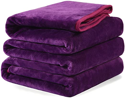 Fleece Blanket Queen King Twin Throw Size Soft Summer Cooling Breathable Luxury Plush Travel Camping Blankets Lightweight for Sofa Couch Bed (Plum, King (90" x 108"))