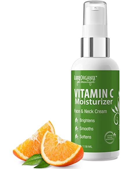 Vitamin C Moisturizer for Face By LuxeOrganix - (Large 4 oz) Organic Anti-Aging Vitamin C Cream Minimizes Appearance of Wrinkles, Brown Spots & Dark Sun Spots - A Natural Moisturizer for Face and Neck