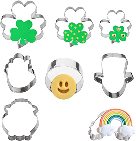 Chistepper 8 Pieces St.Patrick's Day Cookie Cutter Set Stainless Steel Icing Sandwich Cookie Shamrock Cutter Molds