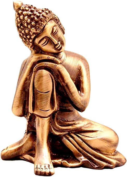 eSplanade Brass Buddha Face Showpiece | Buddha Head | Home Decor | Idol | Metal Statue | Figurine | Murti | Tibetan Buddhist Statue (Buddha Resting)