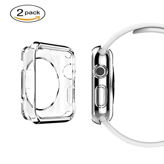 [2-PACK] Apple Watch 2 Case 42mm, iHYQ Ultra Slim Clear TPU Flexible Lightweight Case Protective Bumper Cover for Apple iWatch Series 1, Series 2,2PCS (42mm Clear)
