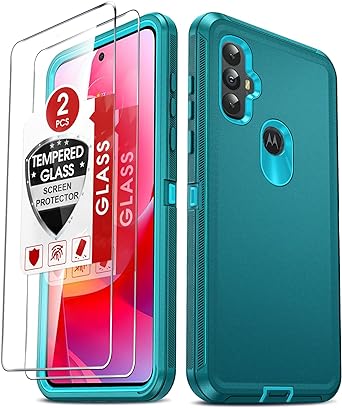 LeYi for Moto G-Power 2022 Case: XT2165DL, with 2 Pack Tempered Glass Screen Protector, Heavy Duty, Dustproof, 3-in-1 Shockproof, Full Body Protective Phone Case for Motorola G Power, Teal