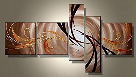 Cyber Monday Ode-Rin Art Hand Painted Oil Paintings Gift Water Swirl 5 Panels Wood Inside Framed Hanging Wall Decoration - (16x16Inchx3, 10x32Inchx2)