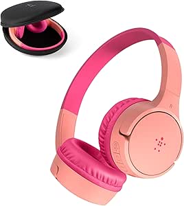 Belkin SoundForm Mini w/Case - Wireless Bluetooth Kids Headphones with 30H Battery Life, 85dB Safe Volume Limit, Built-in Microphone - Kids On-Ear Earphones for iPhone, iPad, & More - Pink