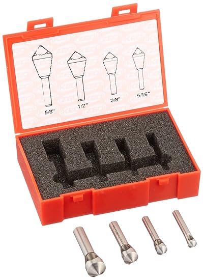 KEO 53538 Cobalt Steel Single-End Countersink Set, Uncoated (Bright) Finish, 100 Degree Point Angle, 5/16" - 5/8" Head Diameter