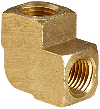 Anderson Metals Brass Pipe Fitting, Barstock 90 Degree Elbow, 1/4" x 1/4" Female Pipe