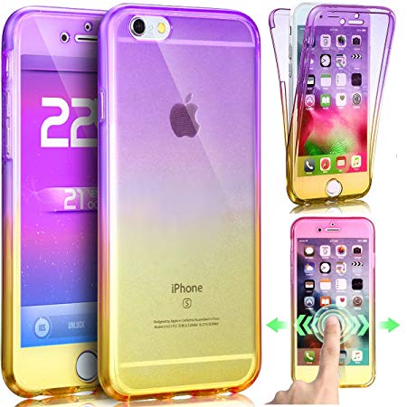 iPhone 8 Plus Case,iPhone 7 Plus Case,ikasus [Full-Body 360 Coverage] Gradient Color Crystal Clear Front Back Full Coverage Soft Clear TPU Silicone Rubber Case for iPhone 8 Plus / 7 Plus,Purple Yellow