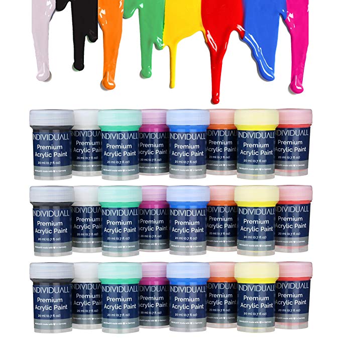24 Cans of Premium Acrylic Paints by individuall – Professional Grade Acrylic Paint Set – Acrylic Hobby Paints Made in Germany – Craft Paint Set, 8 Vivid Colors – for Beginners, Students, Artists