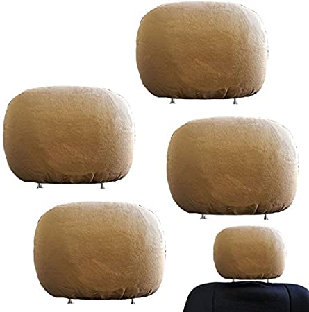 Yupbizauto 4X Cars Trucks & Cover DVD tv Monitors Solid Color Polyester Universal Headrest Covers with Foam Backing- Set of 4 (Beige)