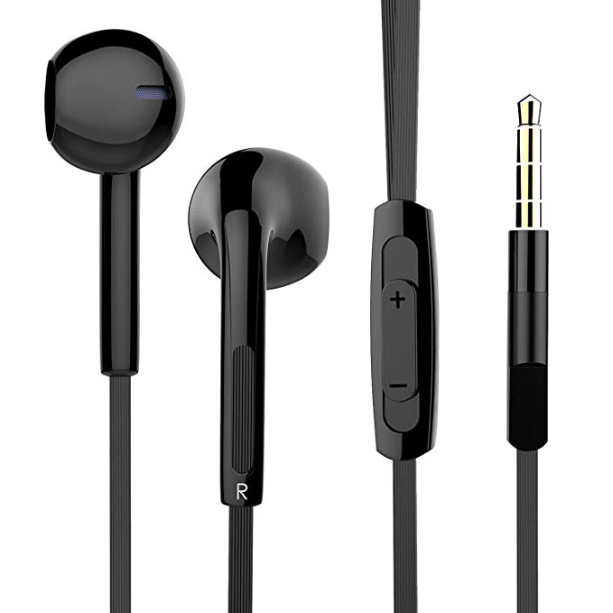 Earbuds, Pwow Wired Earphones in-Ear Headphones with Microphone and Volume Control Stereo Headset for Running Workout Gym Black