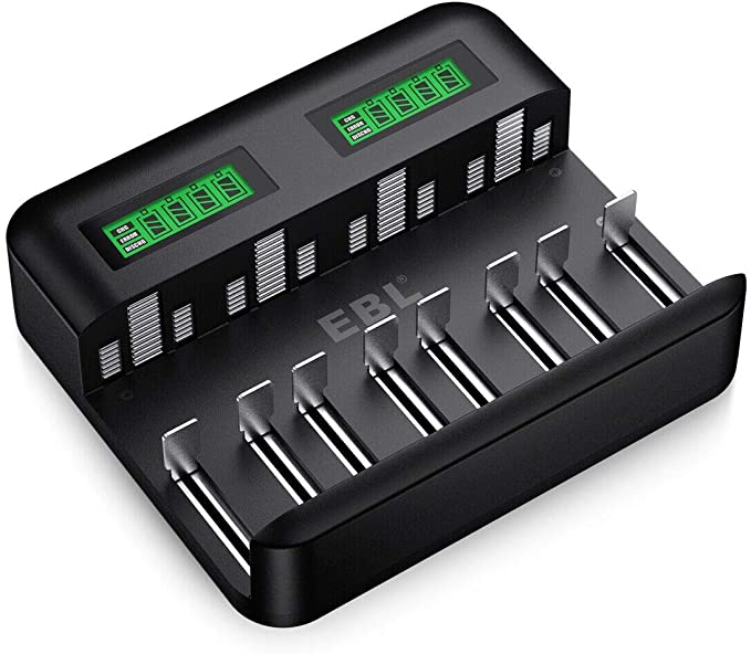 EBL 8 Bay Universal Battery Charger with LCD Display Charger Individual Fast Charging for AA/AAA C D Ni-MH Rechargeable Batteries