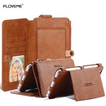 For Plus, iPhone 6/6S Plus Case -Floveme2 in 1 Multi-functional Leather Handbag 360 Degree Full Protection [Zipper Magnetic Design] Large Capacity Space Wallet Style Case for iPhone 6 6S Plus
