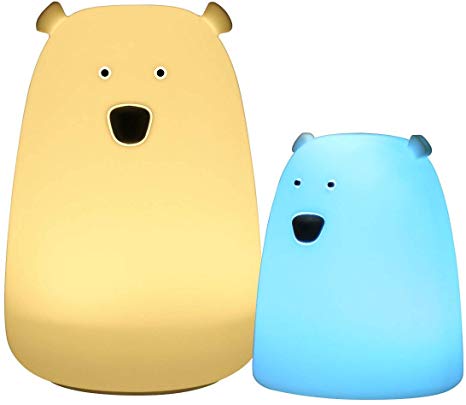 GreenClick Polar Bear Silicone Night Lights Set Parent-Child Touch Control Bedroom Lamp USB Rechargeable Desk Light with 7 Color Breathing Modes for Kids Room（2Pcs）