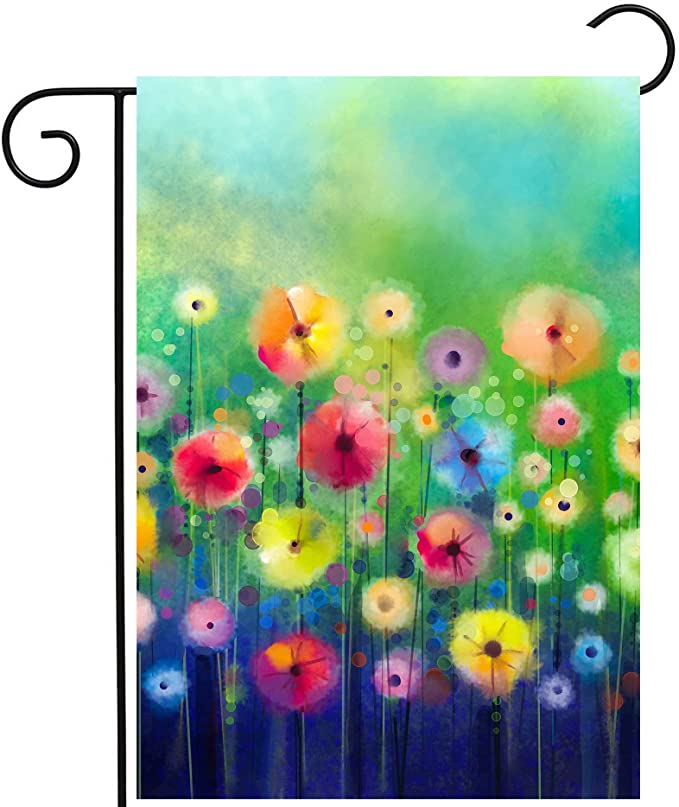 ShineSnow Watercolor Abstract Spring Summer Seasonal Green Floral Flowers Painting Art Garden Yard Flag 12"x 18" Double Sided Polyester Welcome House Flag Banners for Patio Lawn Outdoor Home Decor