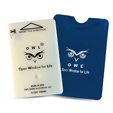 OWL Car Window Breaker and Seatbelt Cutter Card Auto Crash Emergency Escape Tool Life Saving Survival Kit 2-in-1 Tool - Made in USA (Blue Holder)