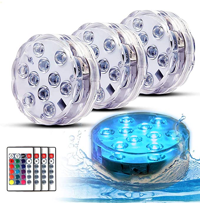 Submersible LED Lights with Remote Control, 4 Packs Waterproof Underwater Lights, Bath Lights with 16 Colors Pond Light, EFX Led Light for Aquarium,Vase, Hot Tub, Swimming Pool and Party Decoration
