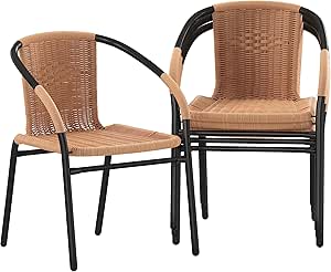 Flash Furniture Lila 4 Pack Beige Rattan Indoor-Outdoor Restaurant Stack Chair | Versatile and Stylish Seating